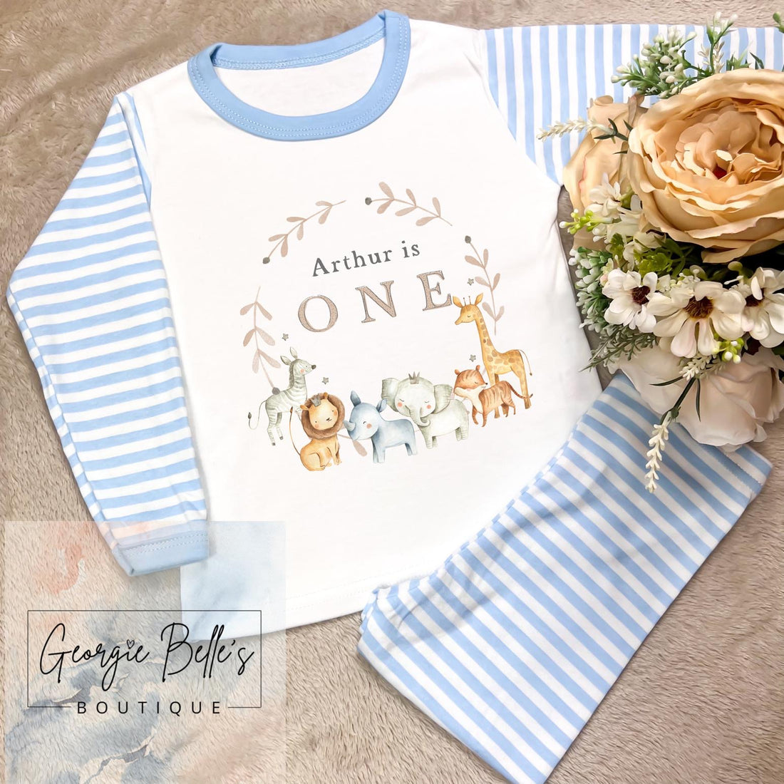 Personalised Birthday Pyjamas -  Safari Wreath Design