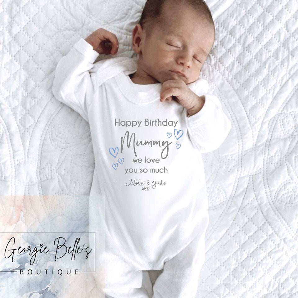 Sibling Matching Personalised Vest / Babygrow/ T-Shirt - Happy Birthday Mummy Design