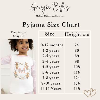 Personalised Girls Gifting Pyjamas Pink Stripe - Ballerina Swan Initial Design