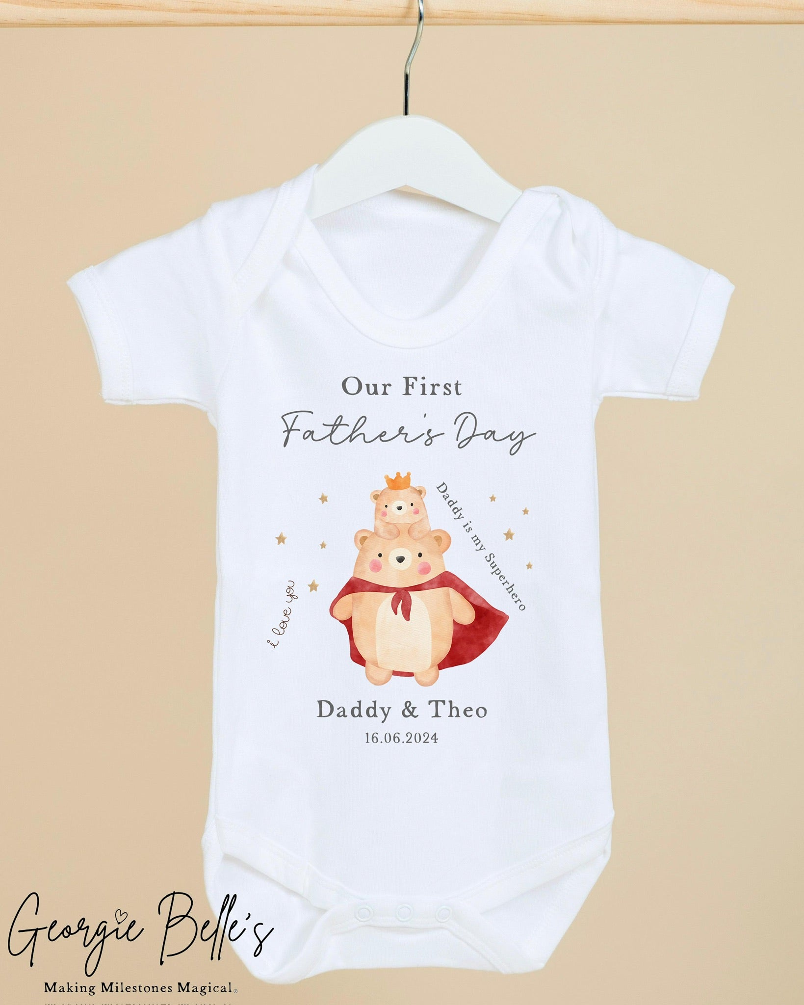 Personalised Father’s Day Baby Vest / Babygrow - Blue Rainbow Design
