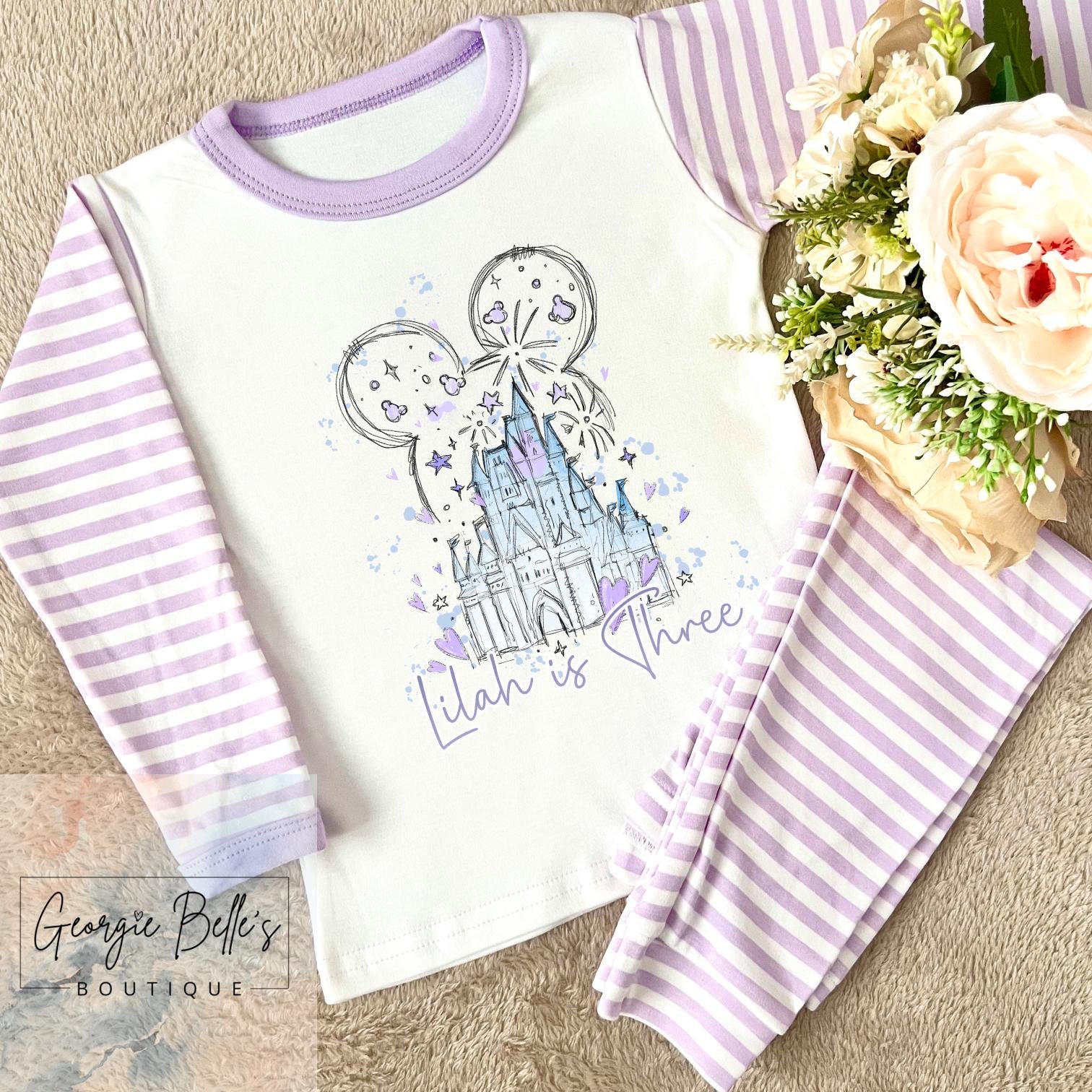 Personalised Birthday Pyjamas -  Lilac Castle Design