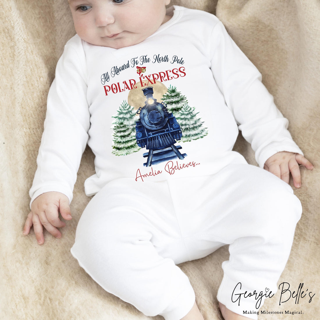 Personalised Christmas Sleepsuit / Bodysuit - North Pole Polar Express Design