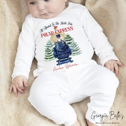 Personalised Christmas Sleepsuit / Bodysuit - North Pole Polar Express Design