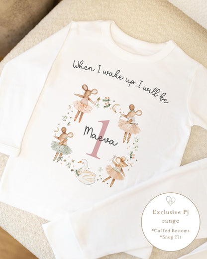 Plain White Personalised Birthday Pyjamas - Pink Mouse Wreath Design