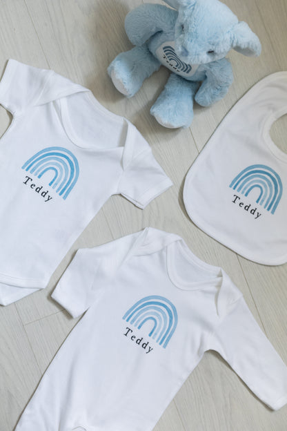 Luxury Personalised Baby Gift Set - Blue Rainbow Design