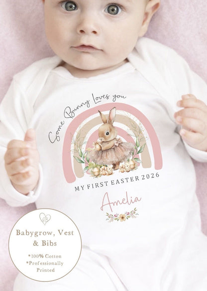 Personalised My First Easter Babygrow / Vest - Blue Some Bunny Design