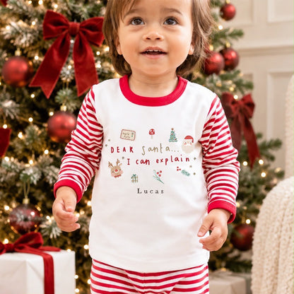 Personalised Christmas Pyjamas for Kids | 100% Cotton Red Stripe | Dear Santa Design
