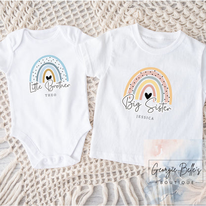 Personalised Big Sister / Little Brother Matching Set - Rainbow Design