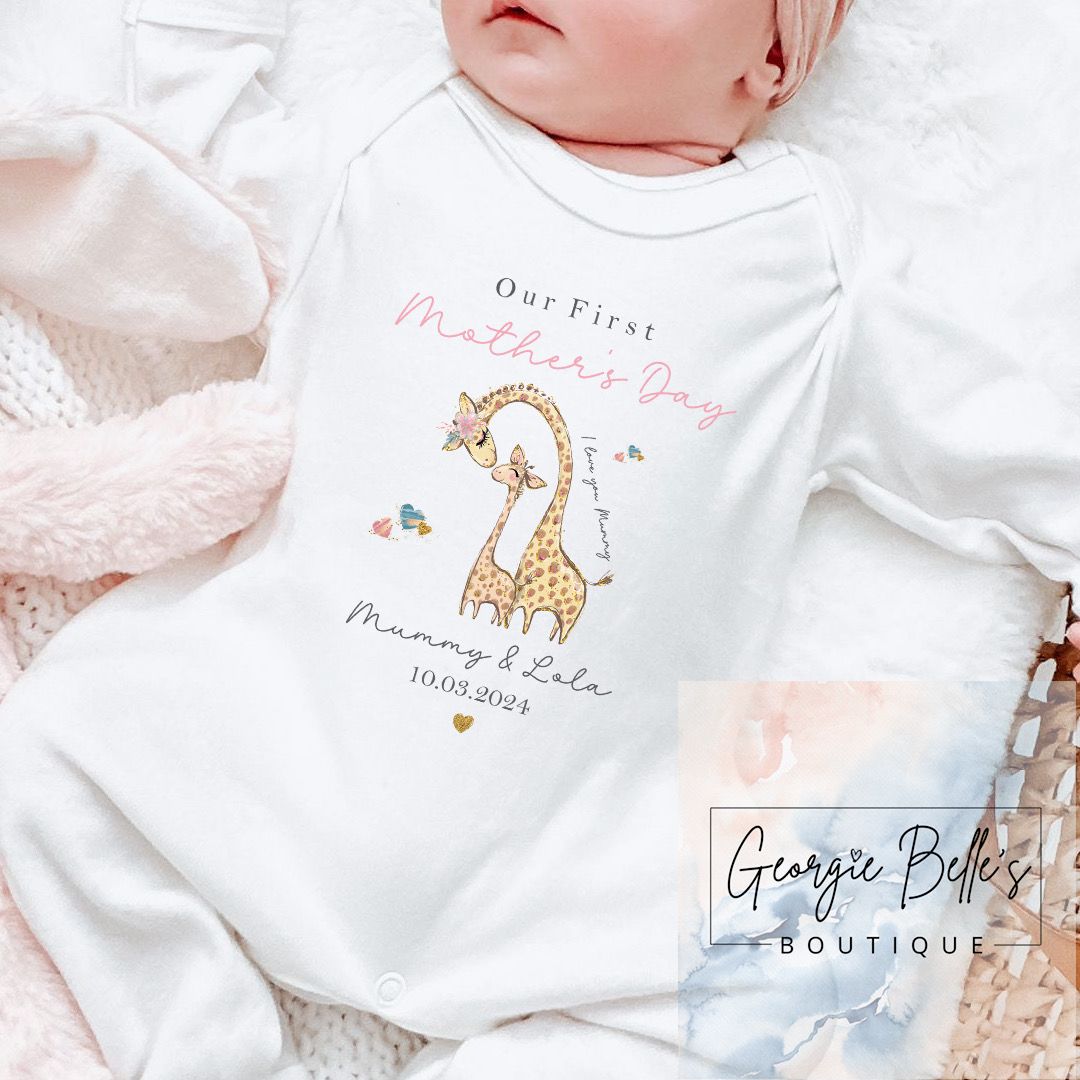 Mothers Day Personalised Vest / Babygrow - Giraffe Design