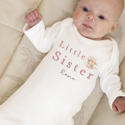 Personalised Little Sister Baby Grow | Little Sister Announcement Vest - Unicorn Design