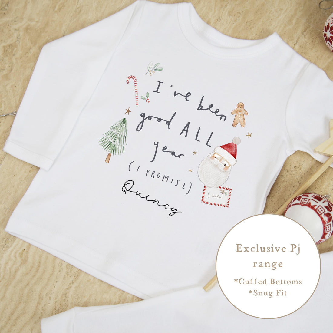 Personalised Plain White Christmas Pyjamas - I’ve been good all year Design