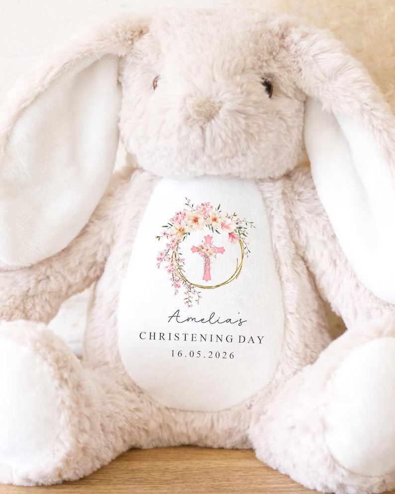 Personalised Christening Babygrow - Pink Floral Wreath Design