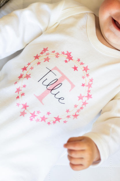 Personalised Baby Gift Set - Pink Star Wreath Design