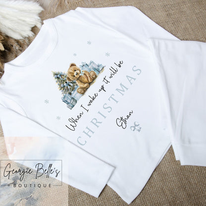 Personalised Christmas Pyjamas -  Blue Teddy Bear Design