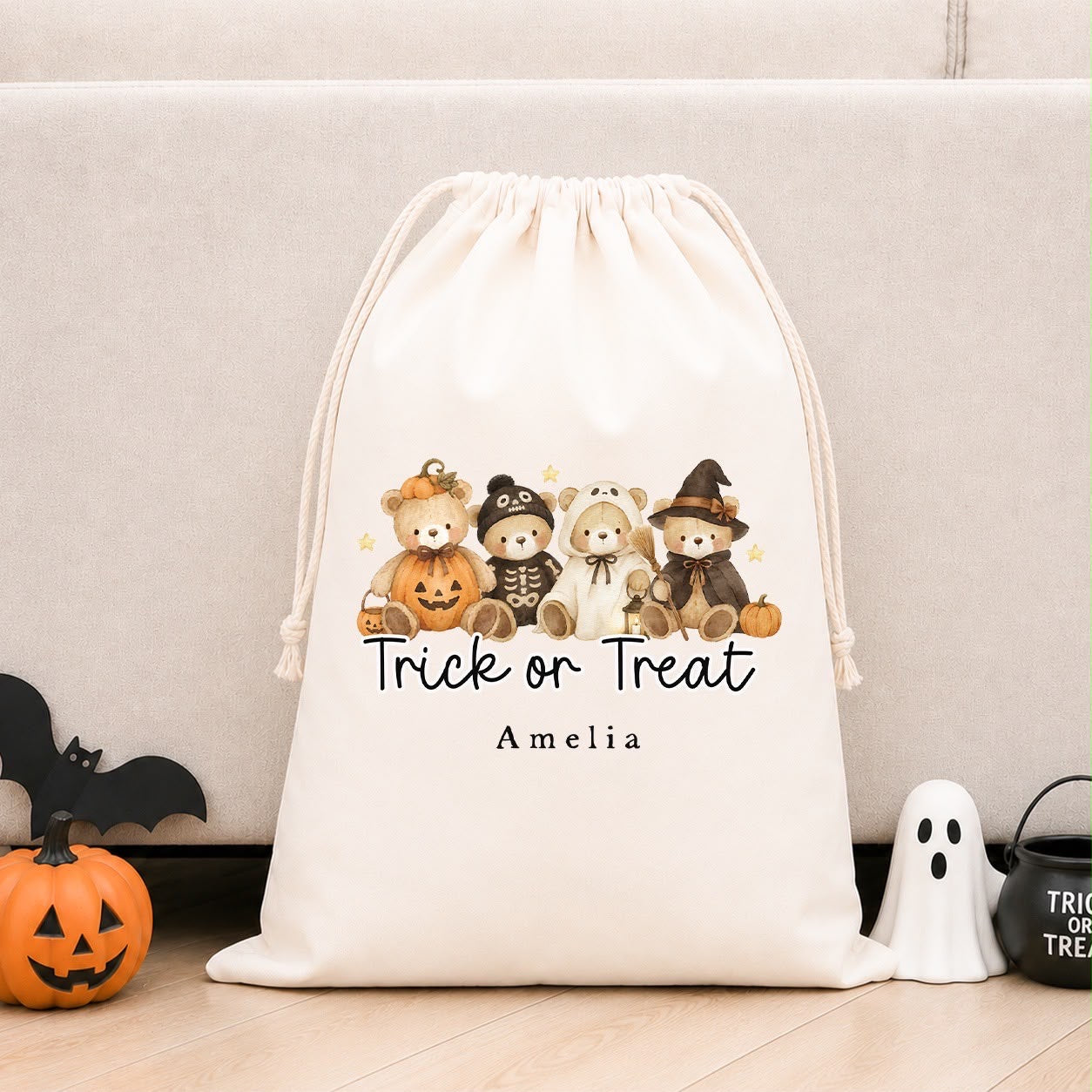 Personalised Halloween Boo Bag &amp; Treat Sack | Bear Trick Or Treat Design