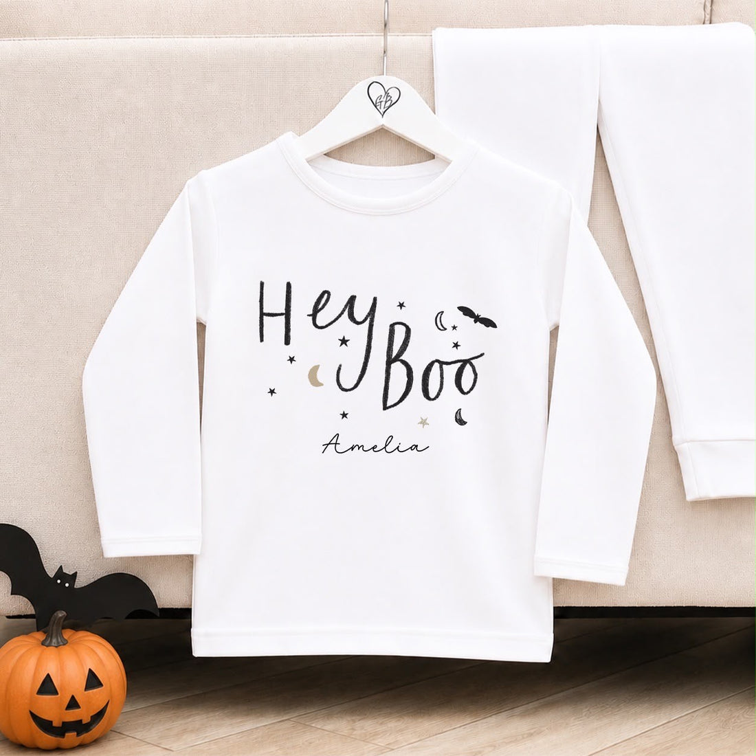 Personalised Halloween Pyjamas | Matching Sibling Halloween Pyjamas | Hey Boo Design