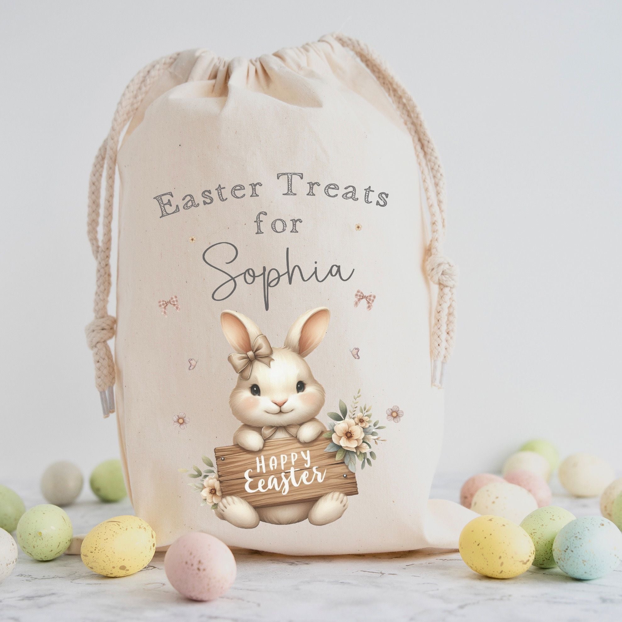 Neutral Girls Personalised Easter Bunny Treat Sack