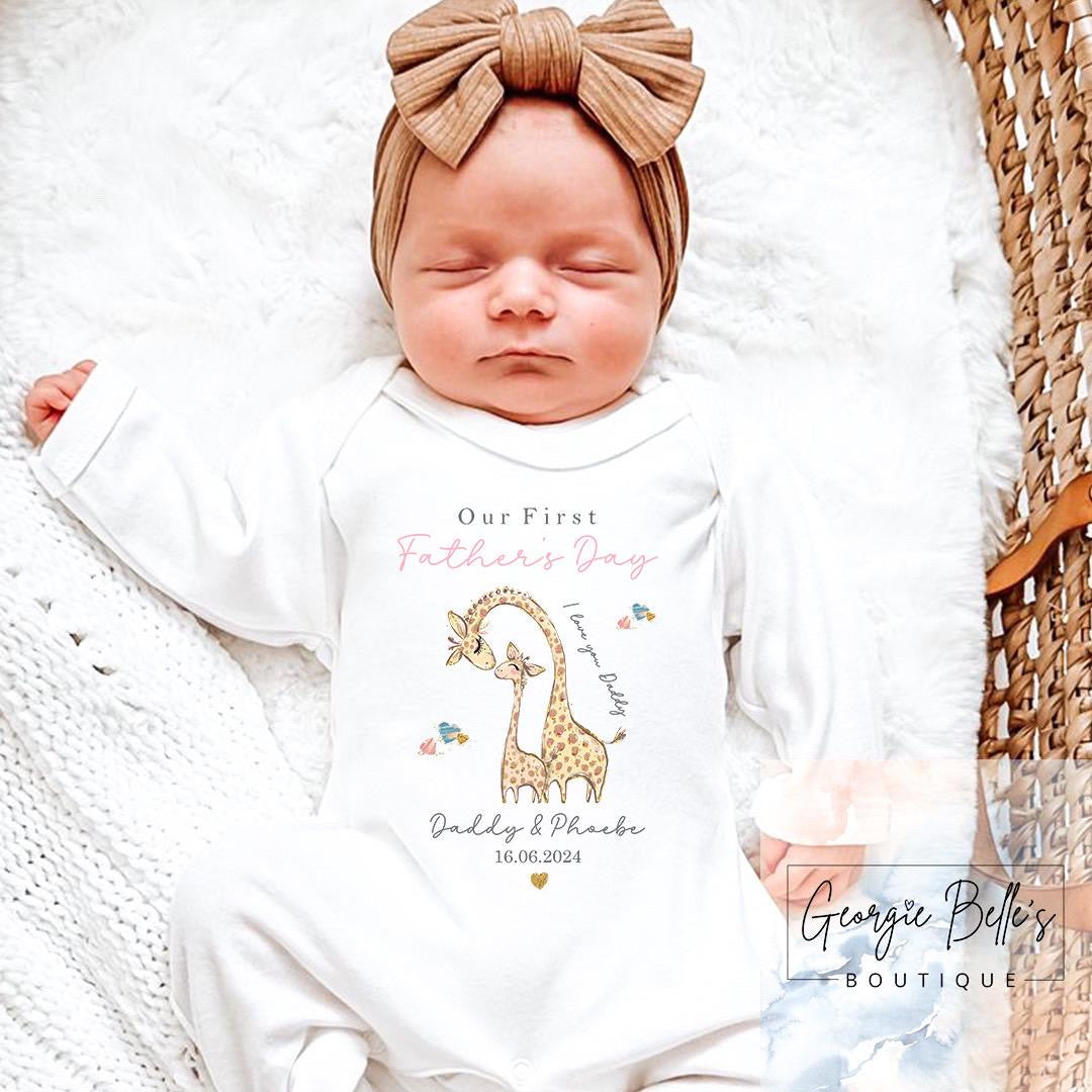Father's Day Personalised Vest / Babygrow - Girl Giraffe Design