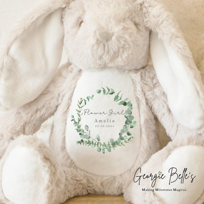 Personalised Flower Girl Bunny - Eucalyptus Wreath Design