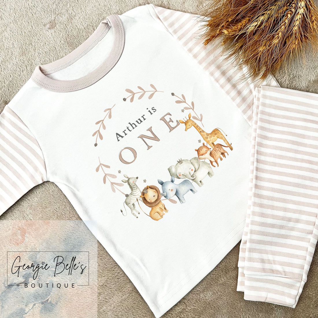 Personalised Birthday Pyjamas - Safari Wreath Design