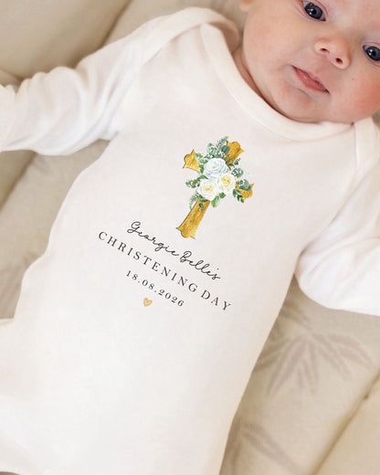 Personalised Christening Babygrow - Gold Cross Design