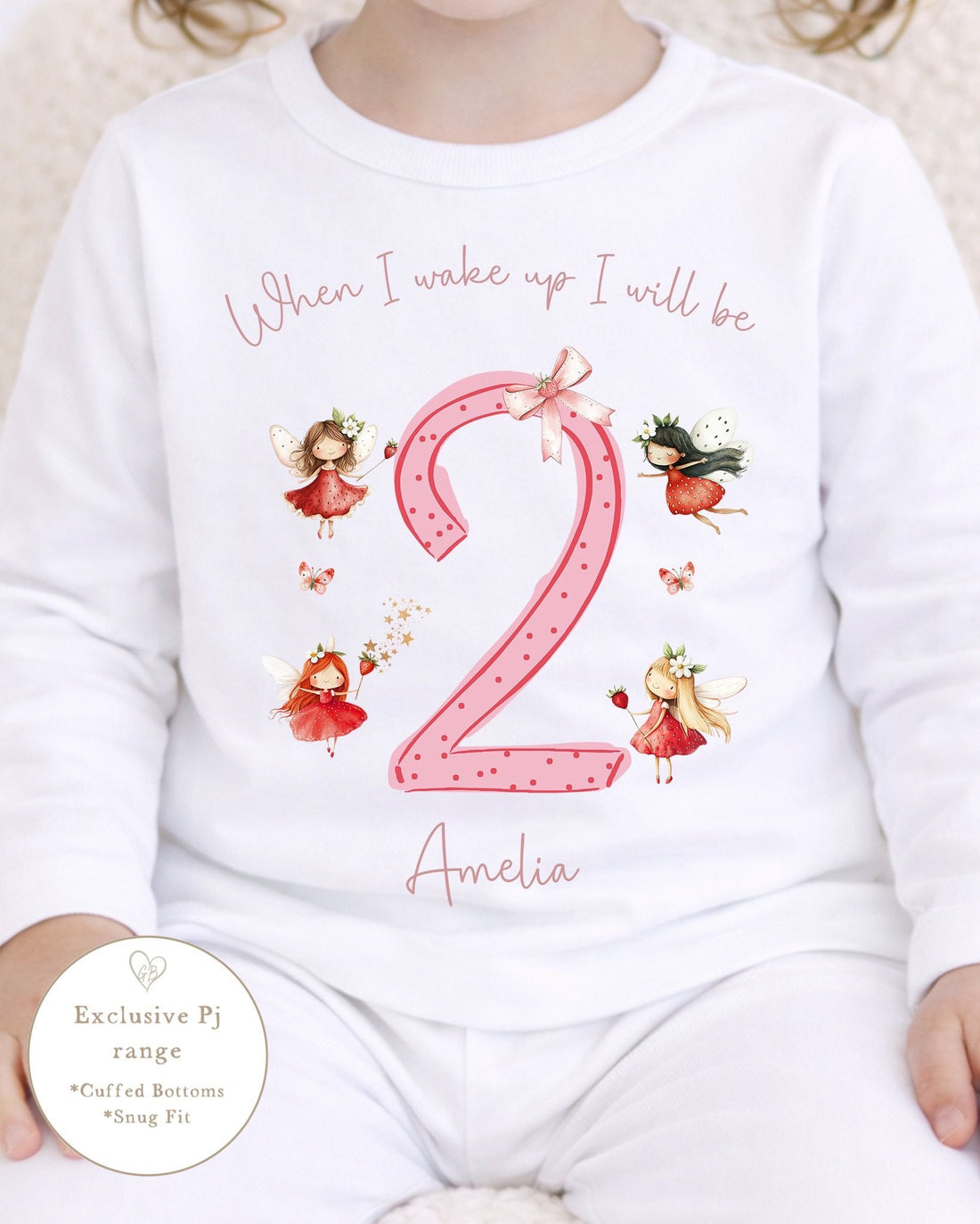 Personalised Plain White Birthday Pyjamas - Red Fairy Number Design