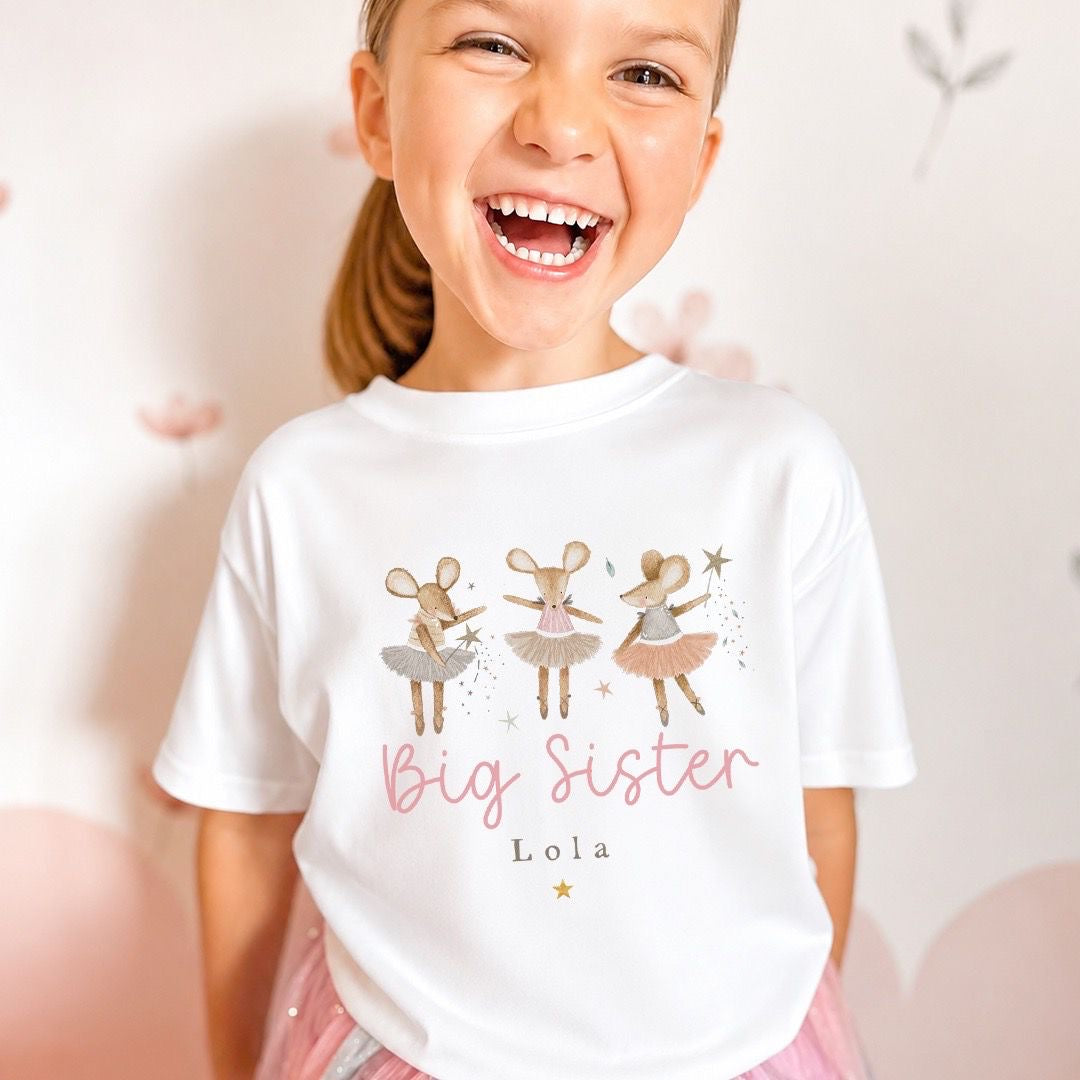 Personalised Big Sister T-Shirt | Mice Trio Design