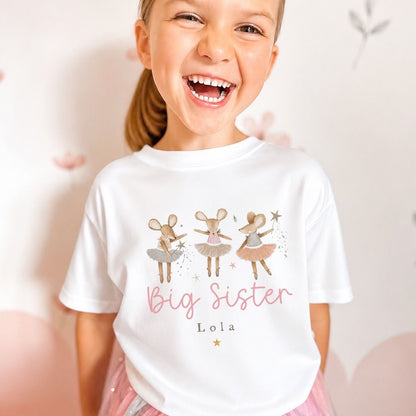 Personalised Big Sister T-Shirt | Mice Trio Design
