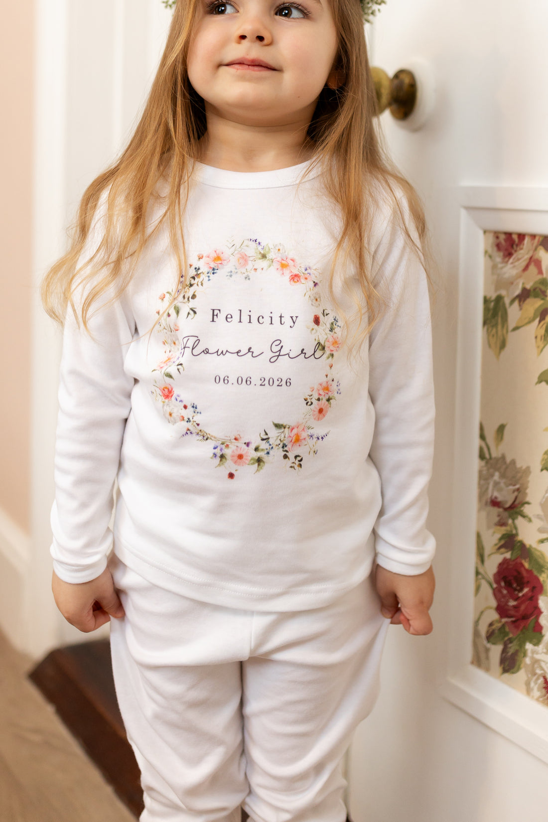 Personalised Flower Girl Pyjamas - Wildflower Wreath Design