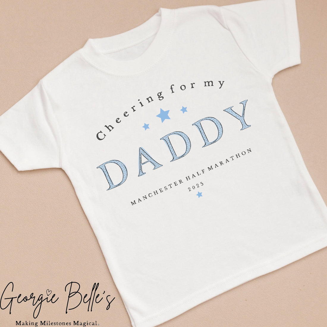Personalised Marathon T-Shirt - Blue Cheering for my Daddy Design
