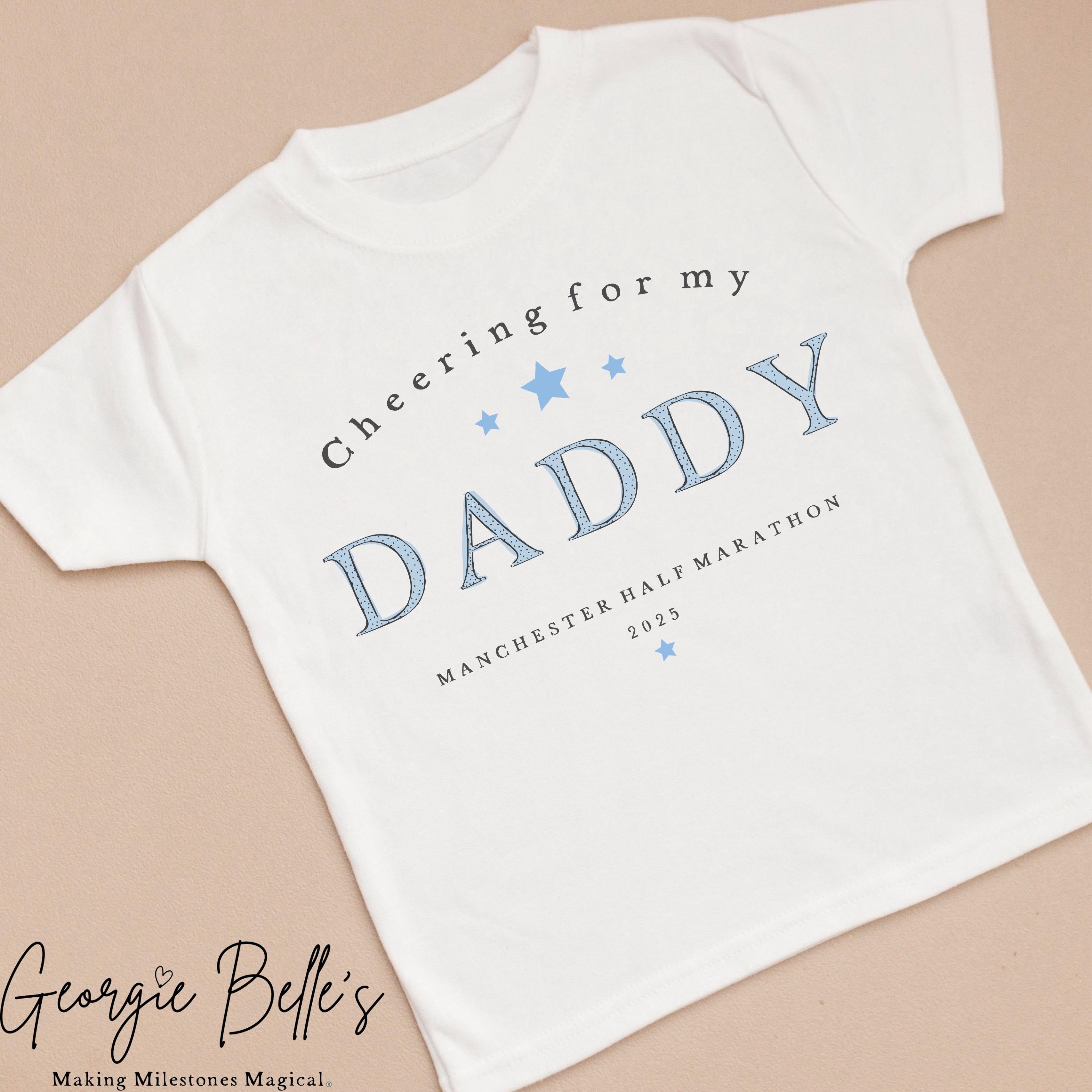 Personalised Marathon T-Shirt - Blue Cheering for my Daddy Design