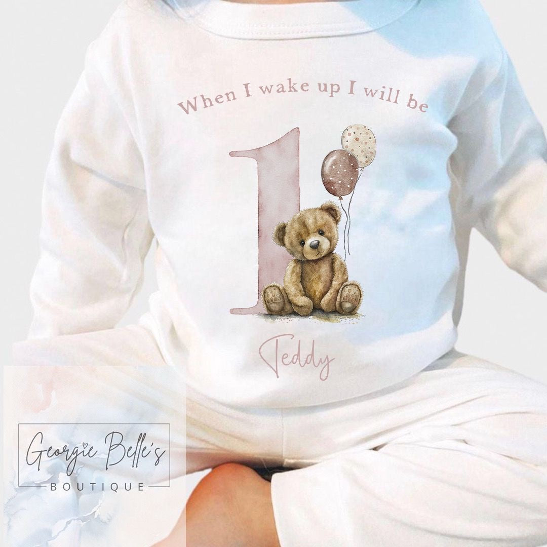Personalised Birthday Pyjamas - When I wake up nude Bear Design