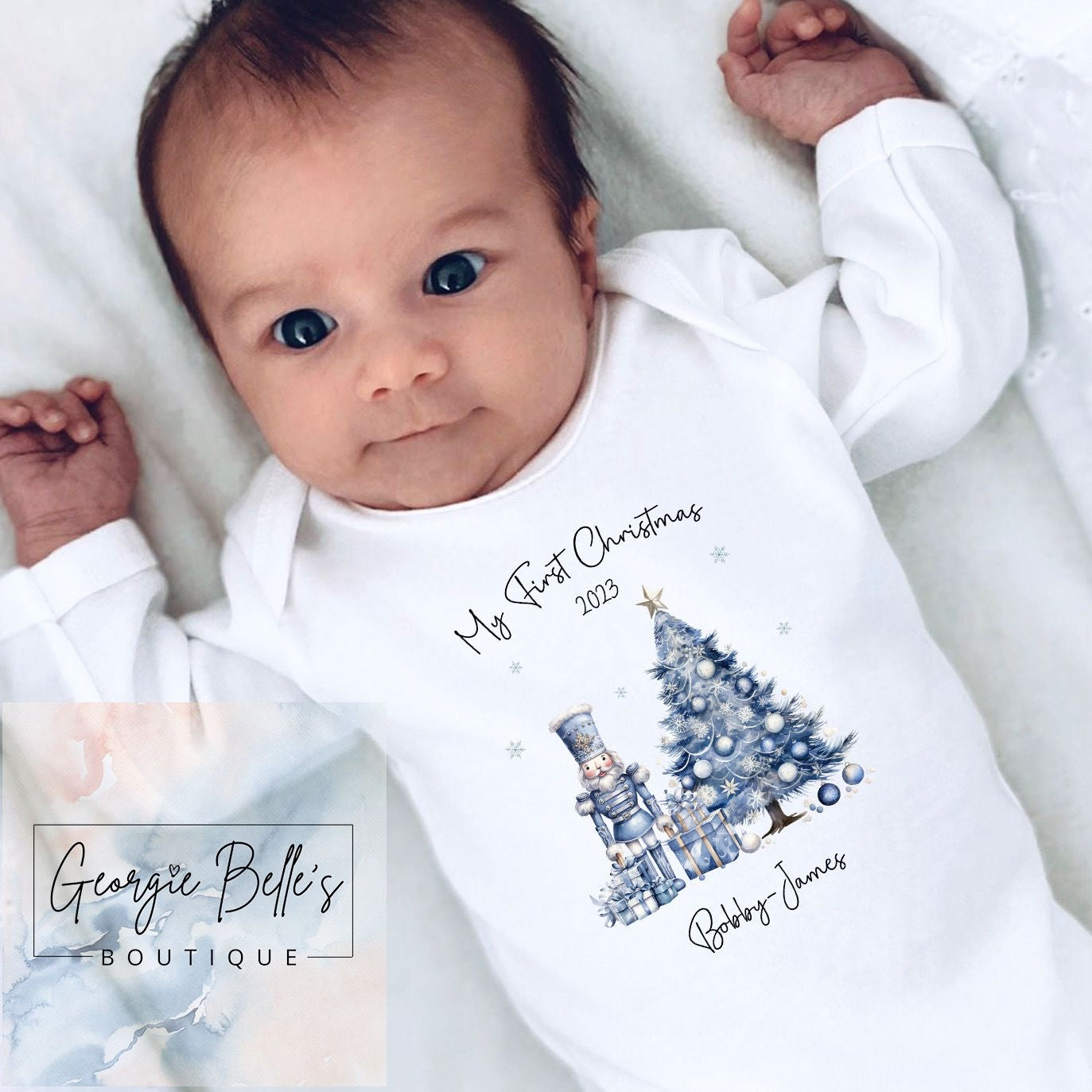 Luxury Personalised Premium Cotton Christmas Sack - Blue Nutcracker Design