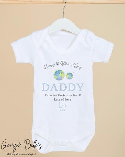 Personalised Father’s Day Baby Vest / Babygrow - World Blue Design