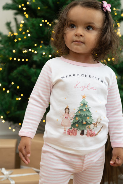Personalised Pink Stripe Christmas Pyjamas - Pink Nutcracker Design