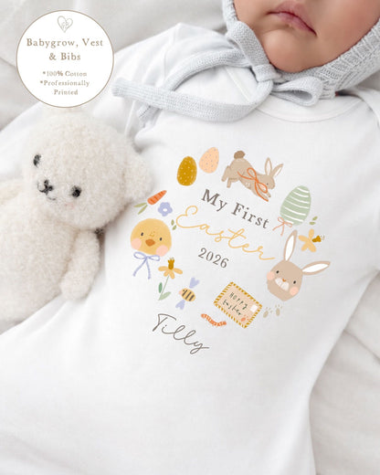 Personalised My First Easter Babygrow / Vest - Chick Wreath Design
