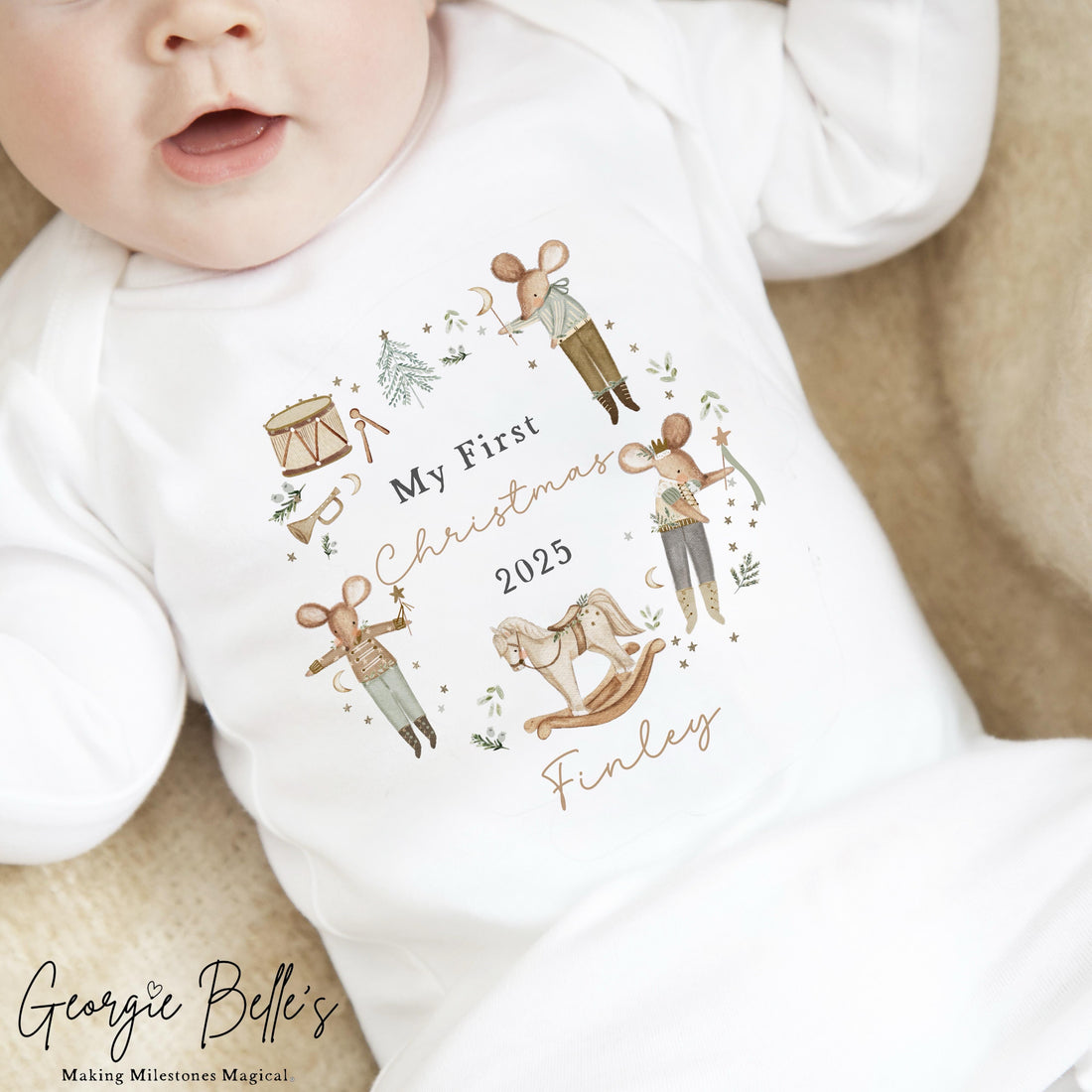 Personalised Christmas Sleepsuit / Bodysuit - First Christmas Bakery Wreath Design