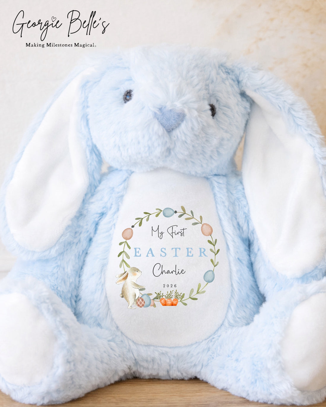 Personalised Blue Easter Bunny Soft Toy - First Easter Design