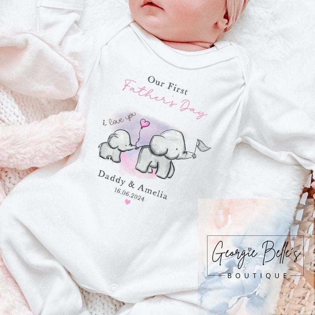 Father's Day Personalised Vest / Babygrow - Pink Elephant Design