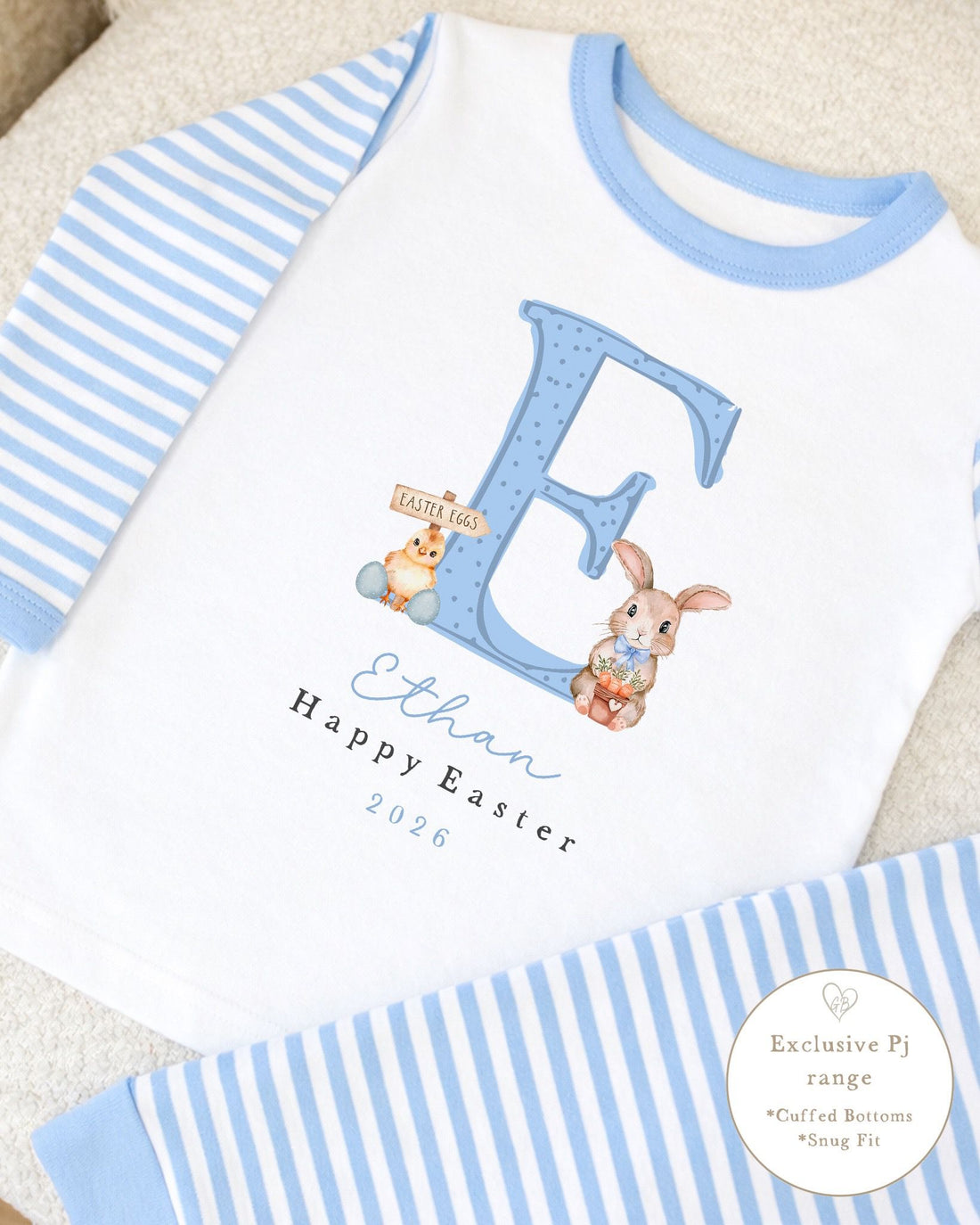 Personalised Blue Stripe Easter Pyjamas - Initial Design