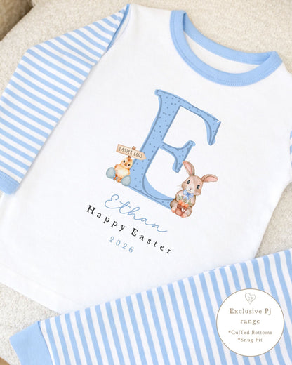Personalised Blue Stripe Easter Pyjamas - Initial Design