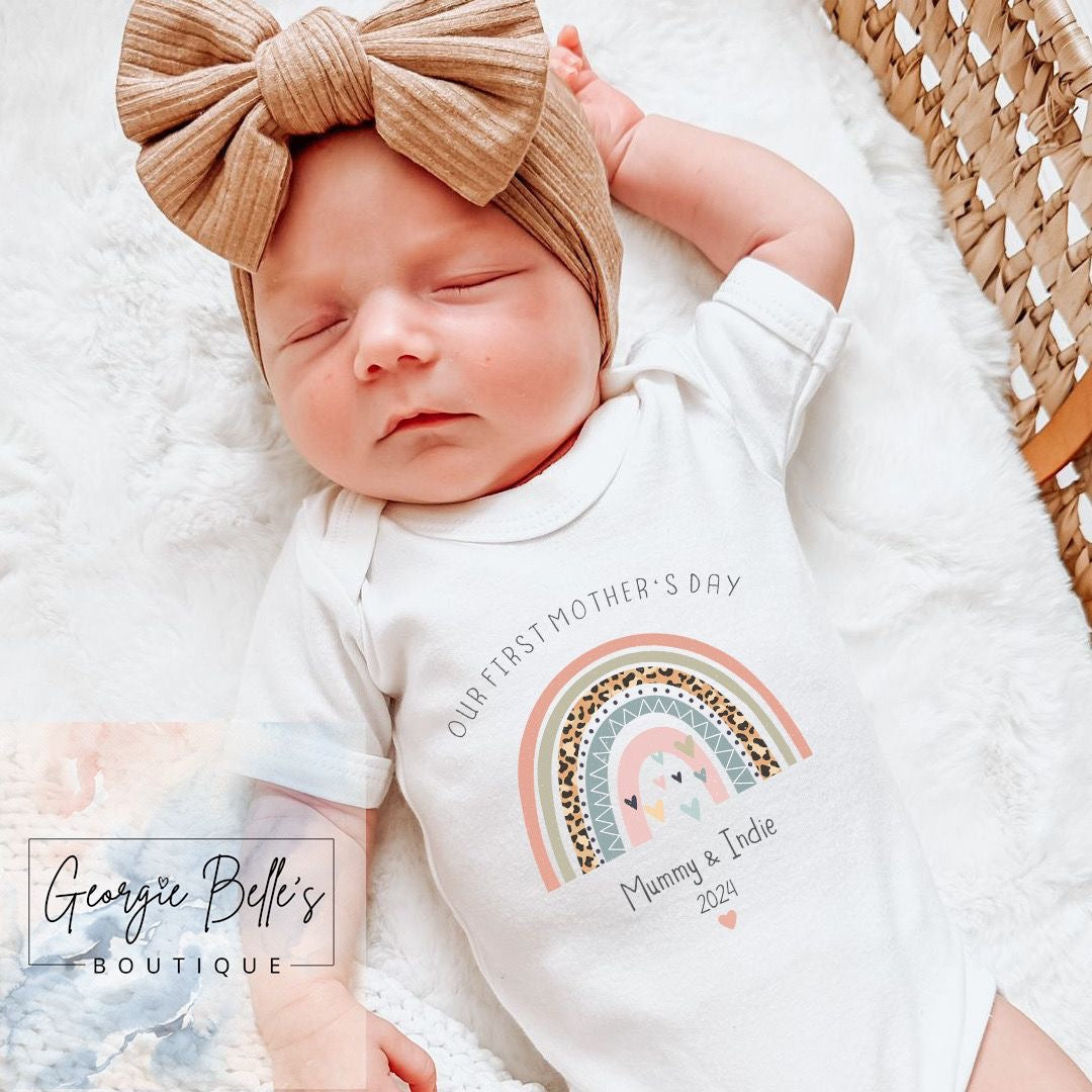 Mothers Day Personalised Vest / Babygrow - Peach Rainbow Design