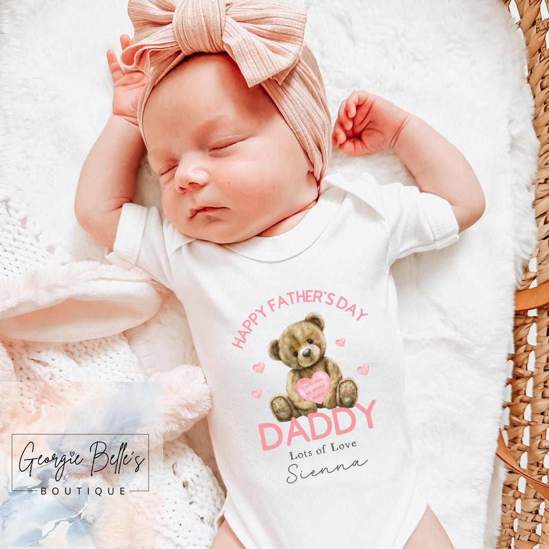 Father's Day Personalised Vest / Babygrow - Pink Bear Design