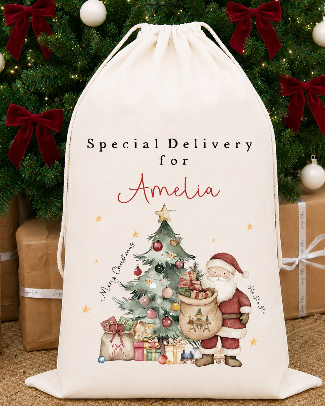 Luxury Personalised Premium Cotton Christmas Sack | Personalised Santa Sack | Classic Santa Design