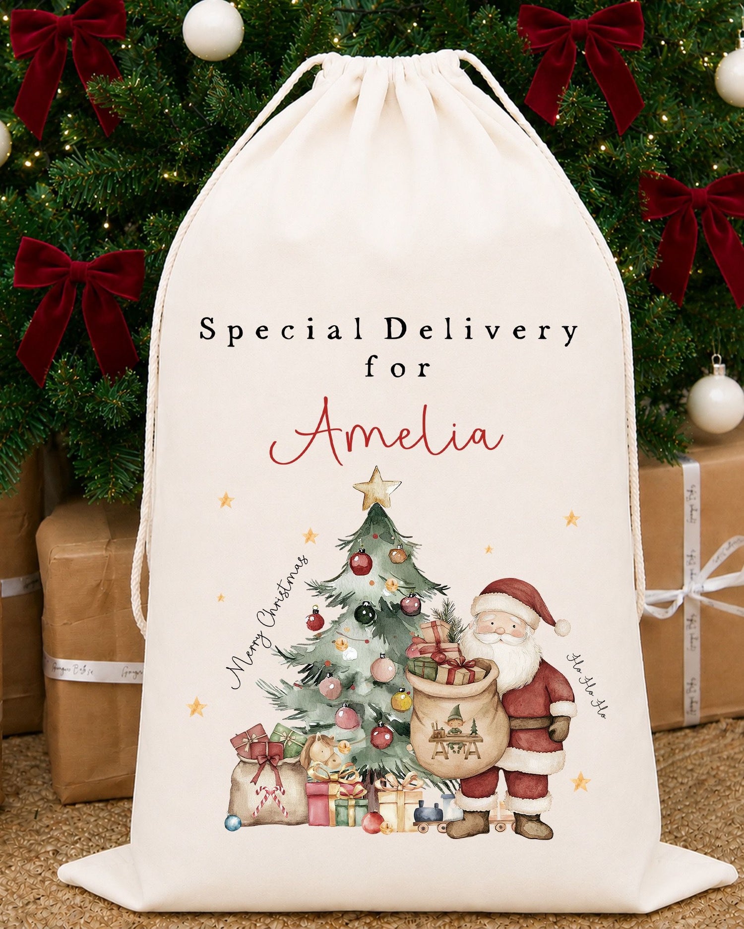 Luxury Personalised Premium Cotton Christmas Sack | Personalised Santa Sack | Classic Santa Design