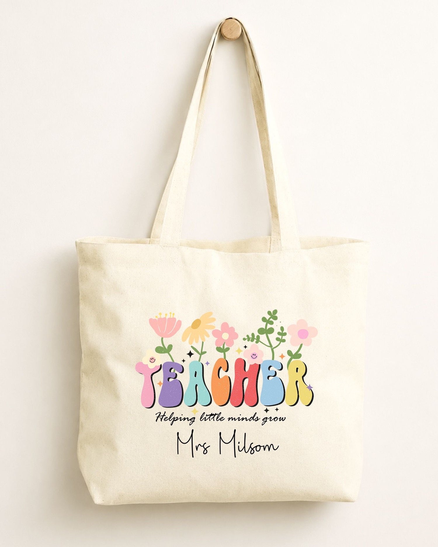 Fiver Friday Personalised Teacher Tote Bag | End of School Year Thank You Gift - Flower Design