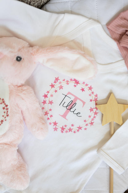 Personalised Baby Gift Set - Pink Star Wreath Design