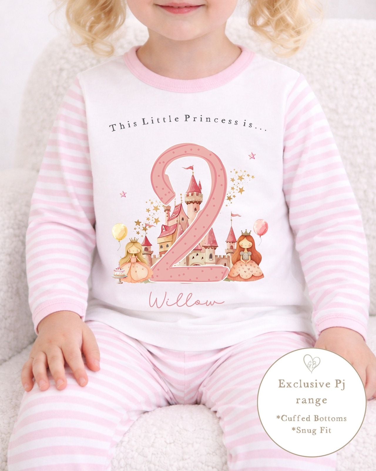 Personalised Pink Stripe Birthday Pyjamas - Princess Number Design