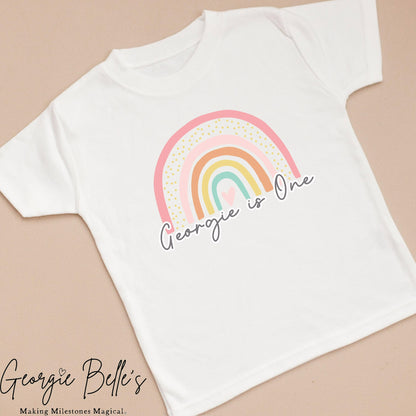 Personalised Birthday T-Shirt - Pink Rainbow Design