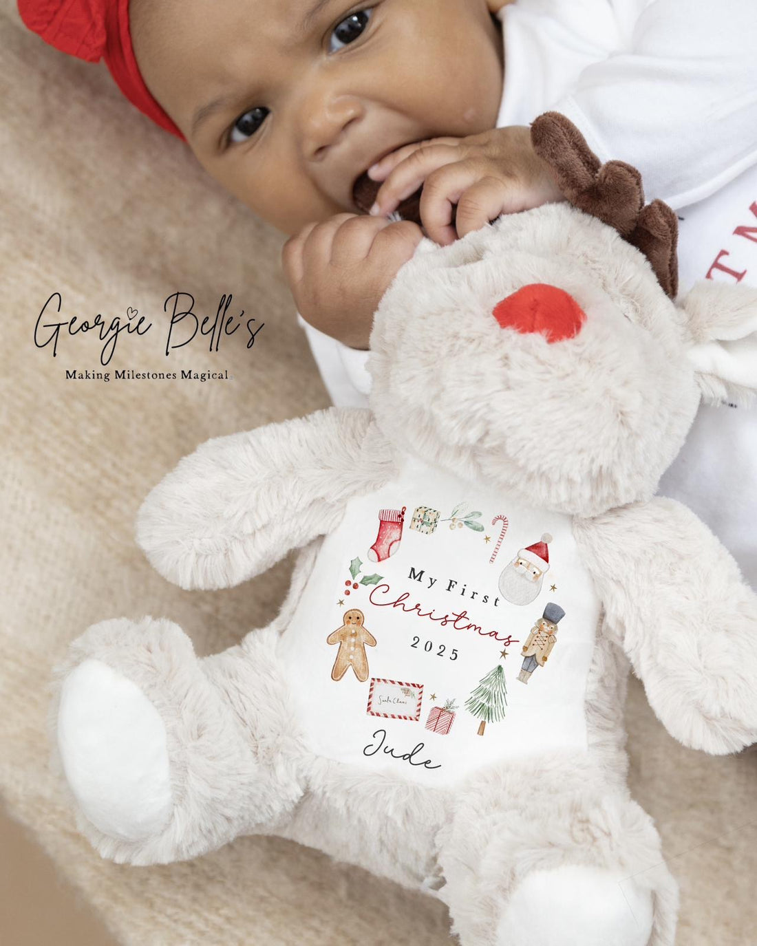 My First Christmas Personalised Reindeer - Wreath Design